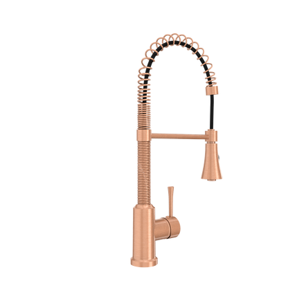 Copper Kitchen Faucet with Soap Dispenser, Single Handle Solid Brass High Arc Pull Down Sprayer Head Kitchen Sink Faucets with Deck Plate