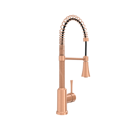 Copper Kitchen Faucet with Soap Dispenser, Single Handle Solid Brass High Arc Pull Down Sprayer Head Kitchen Sink Faucets with Deck Plate