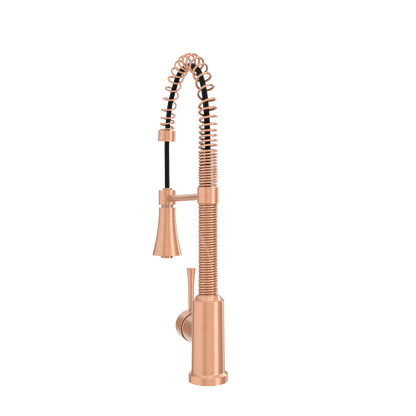 Copper Kitchen Faucet with Soap Dispenser, Single Handle Solid Brass High Arc Pull Down Sprayer Head Kitchen Sink Faucets with Deck Plate