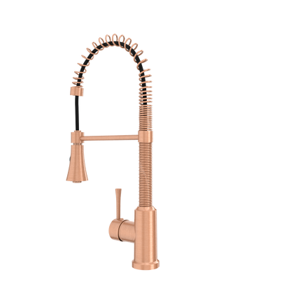 Copper Kitchen Faucet with Soap Dispenser, Single Handle Solid Brass High Arc Pull Down Sprayer Head Kitchen Sink Faucets with Deck Plate