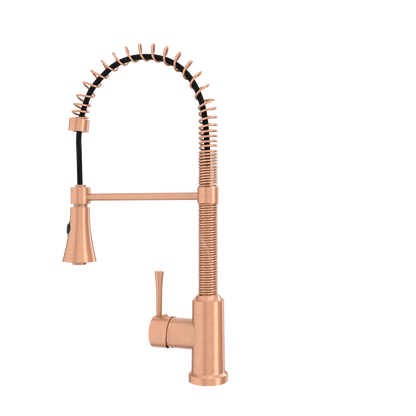 Copper Kitchen Faucet with Soap Dispenser, Single Handle Solid Brass High Arc Pull Down Sprayer Head Kitchen Sink Faucets with Deck Plate