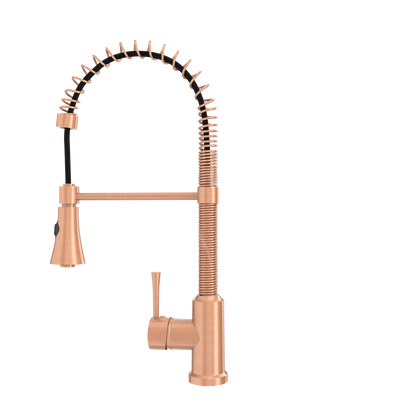Copper Kitchen Faucet with Soap Dispenser, Single Handle Solid Brass High Arc Pull Down Sprayer Head Kitchen Sink Faucets with Deck Plate