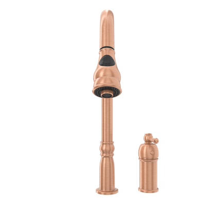 Copper Kitchen Faucet with in-Deck Handle and Soap Dispenser, Single Handle Solid Brass High Arc Pull Down Sprayer Head Kitchen Sink Faucet