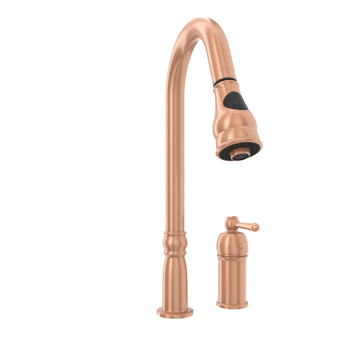 Copper Kitchen Faucet with in-Deck Handle and Soap Dispenser, Single Handle Solid Brass High Arc Pull Down Sprayer Head Kitchen Sink Faucet