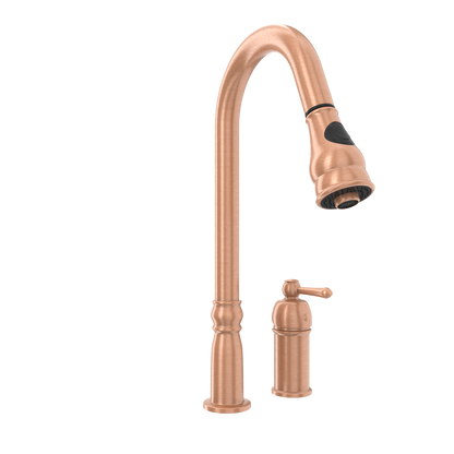 Copper Kitchen Faucet with in-Deck Handle and Soap Dispenser, Single Handle Solid Brass High Arc Pull Down Sprayer Head Kitchen Sink Faucet