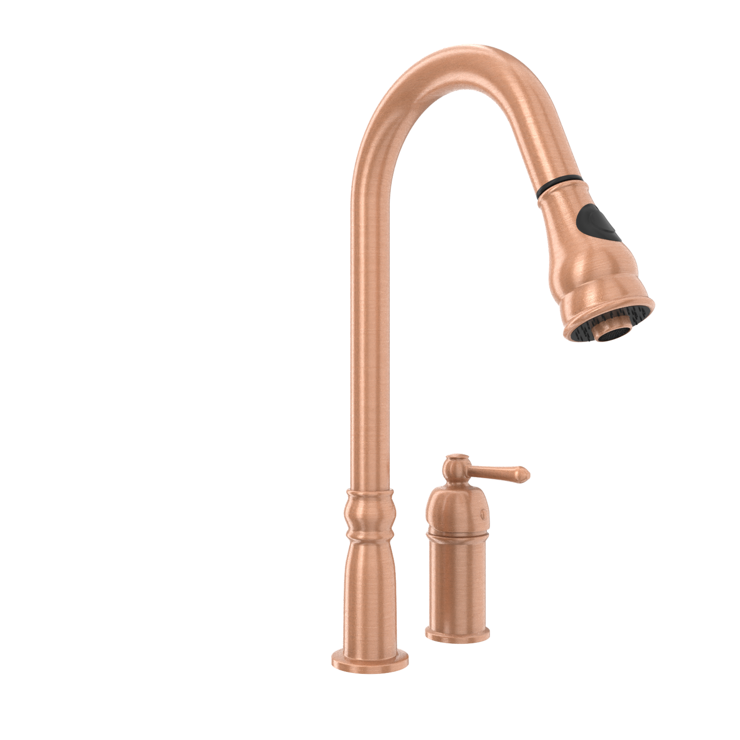 Copper Kitchen Faucet with in-Deck Handle and Soap Dispenser, Single Handle Solid Brass High Arc Pull Down Sprayer Head Kitchen Sink Faucet