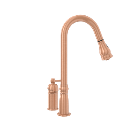 Copper Kitchen Faucet with in-Deck Handle and Soap Dispenser, Single Handle Solid Brass High Arc Pull Down Sprayer Head Kitchen Sink Faucet