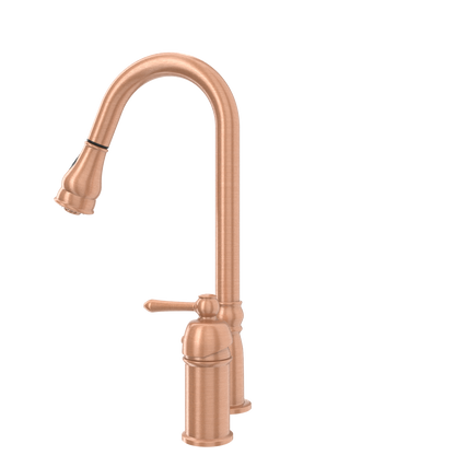 Copper Kitchen Faucet with in-Deck Handle and Soap Dispenser, Single Handle Solid Brass High Arc Pull Down Sprayer Head Kitchen Sink Faucet