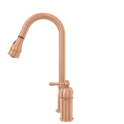 Copper Kitchen Faucet with in-Deck Handle and Soap Dispenser, Single Handle Solid Brass High Arc Pull Down Sprayer Head Kitchen Sink Faucet