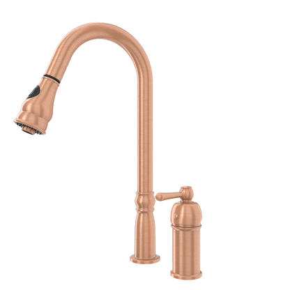 Copper Pull Out Kitchen Faucet with in-Deck Handle, Single Level Solid Brass Kitchen Sink Faucets with Pull Down Sprayer-AK97918
