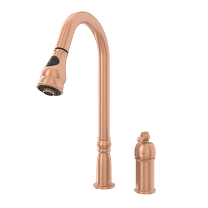 Copper Kitchen Faucet with in-Deck Handle and Soap Dispenser, Single Handle Solid Brass High Arc Pull Down Sprayer Head Kitchen Sink Faucet