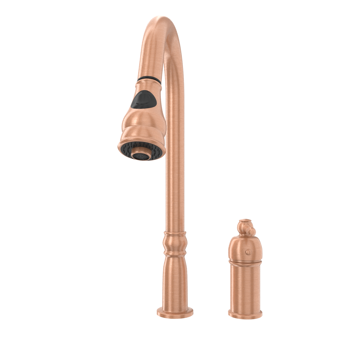 Copper Kitchen Faucet with in-Deck Handle and Soap Dispenser, Single Handle Solid Brass High Arc Pull Down Sprayer Head Kitchen Sink Faucet