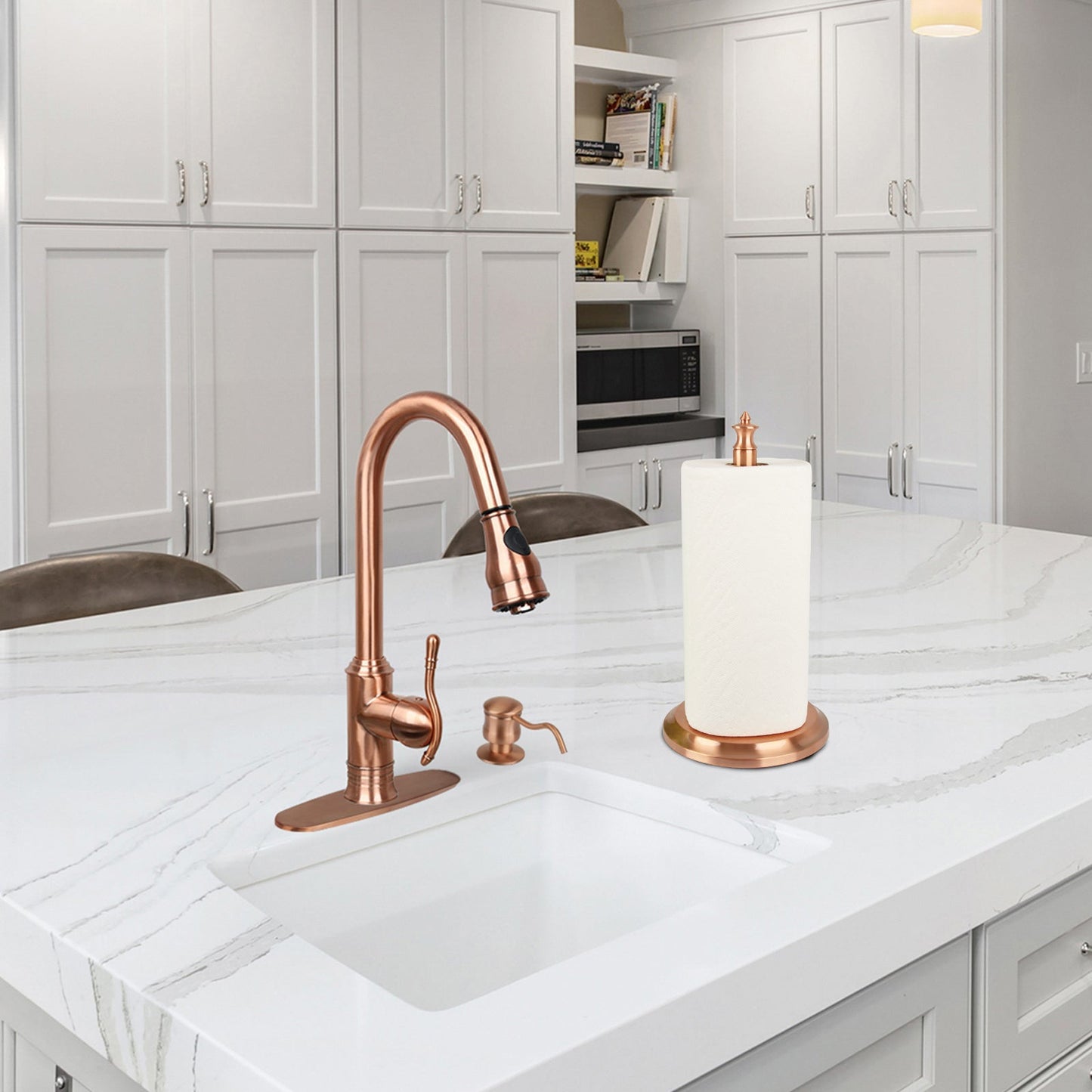 Copper Paper Towel Holder Roll Dispenser Stand for Kitchen Countertop & Dining Room Table - AK79304-C