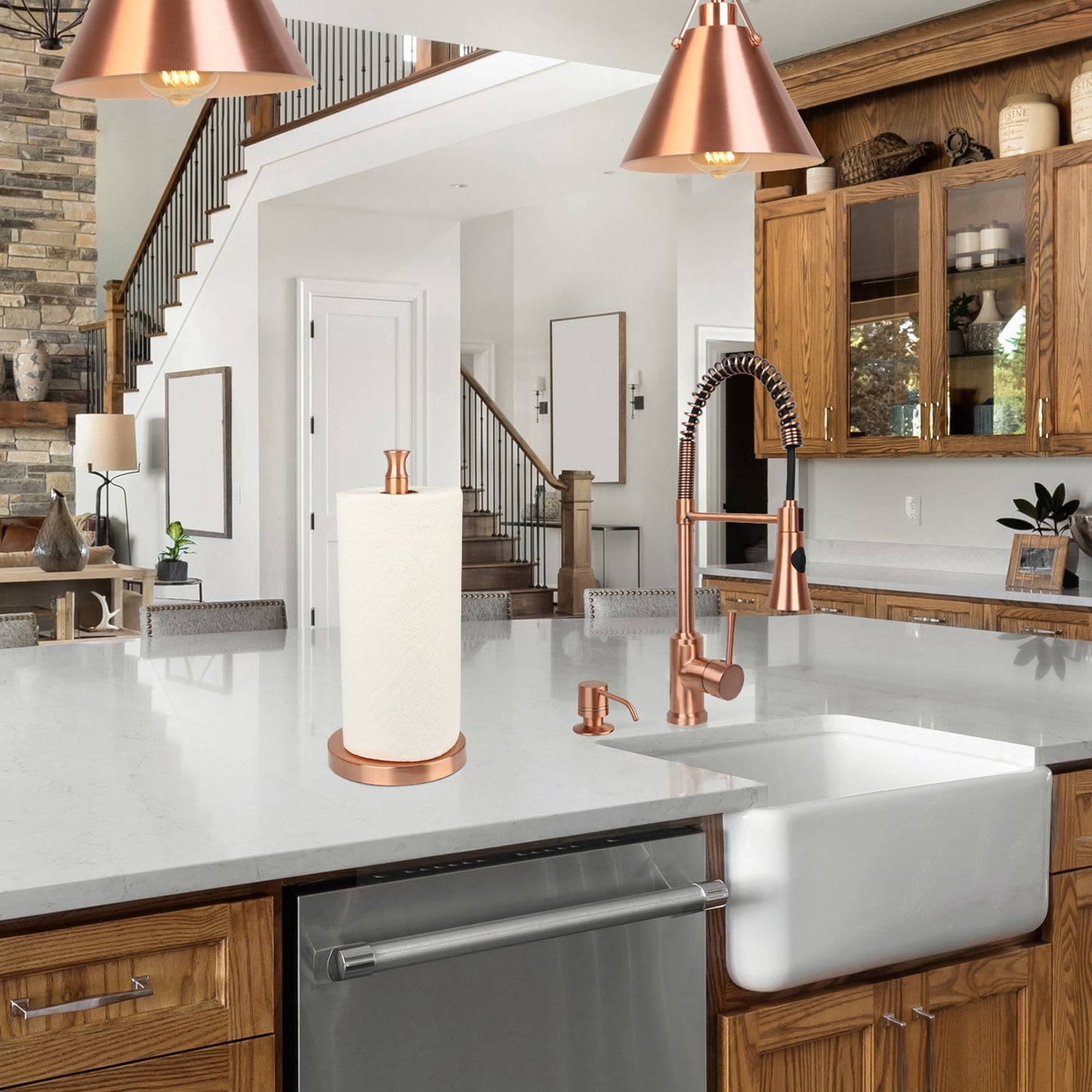 Copper Paper Towel Holder Roll Dispenser Stand for Kitchen Countertop & Dining Room Table - AK79303-C