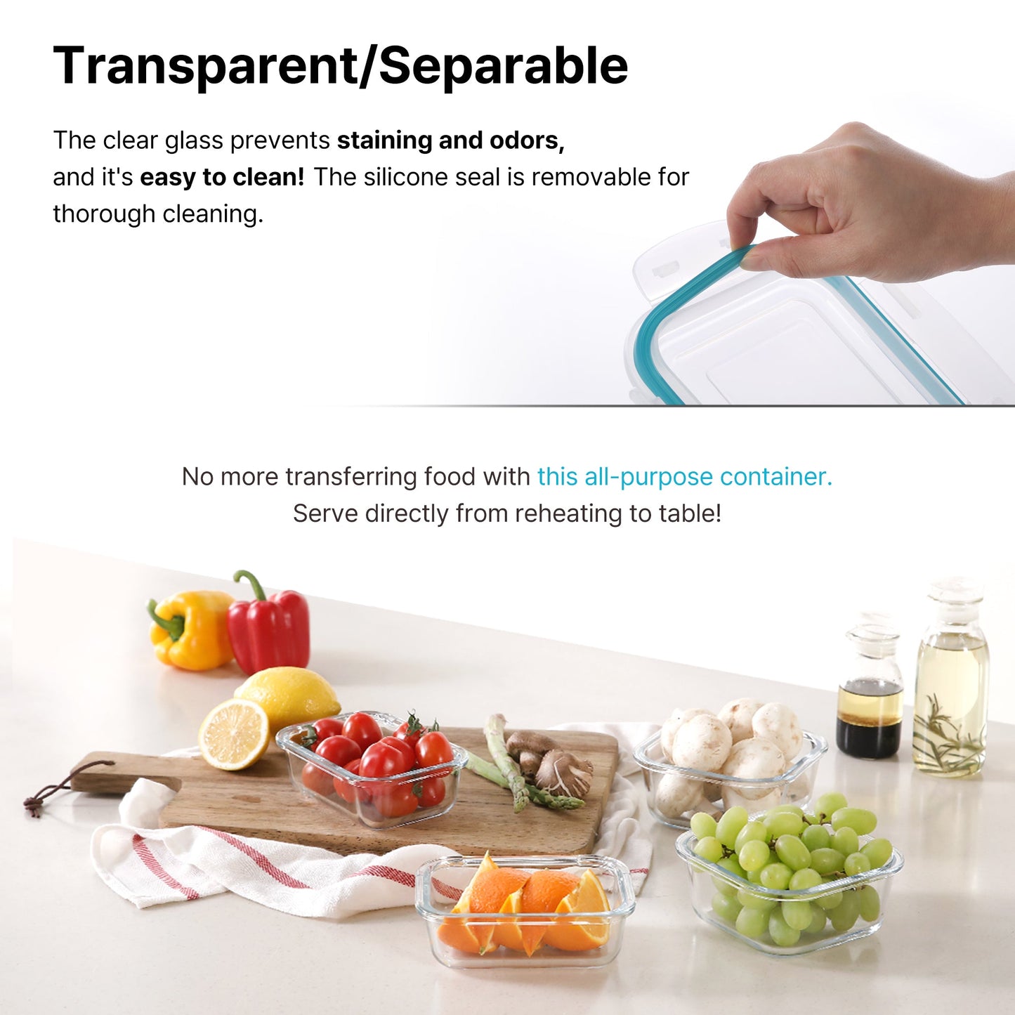 Cloc Glass Square Food Storage