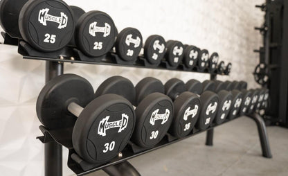 Pro Urethane Dumbbells - Muscle D Fitness - Quality Knurled Handles - Solid Design