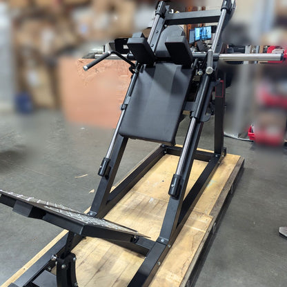 Excel Open Linear Bearing Hack Squat - Muscle D Fitness - Plate Load Squat Machine - Plate Storage Pegs - Adjustable Foot Plate