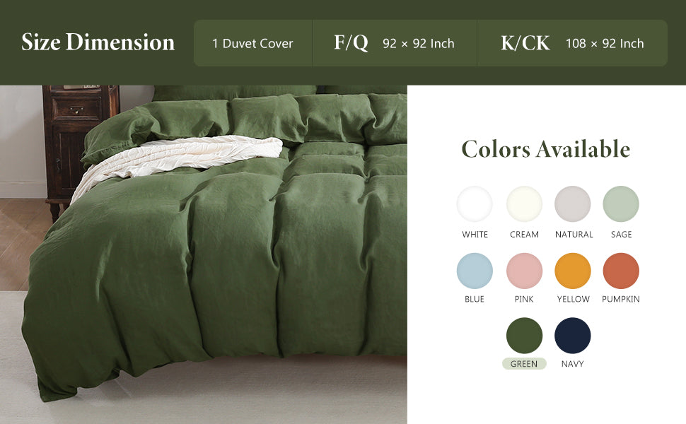 100% Linen Duvet Cover - Green Duvet Cover Only
