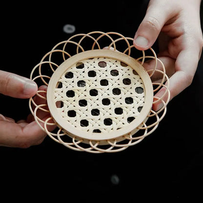 Bamboo Woven Coasters & Storage Basket Set for Kitchen Table Décor