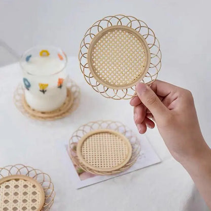 Bamboo Woven Coasters & Storage Basket Set for Kitchen Table Décor