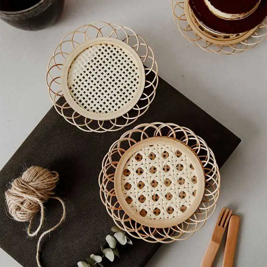 Bamboo Woven Coasters & Storage Basket Set for Kitchen Table Décor