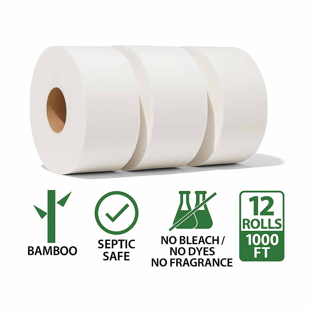Bamboo Toilet Paper, JRT 12 Jumbo Roll Tissue, 2-Ply 1000 Sheets, 9" Diameter, Bulk for Business, Commercial & Schools