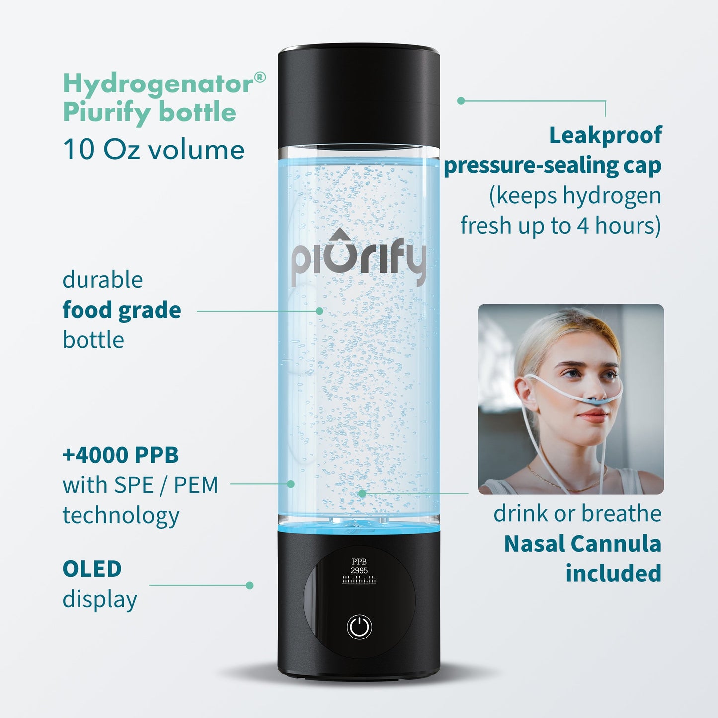 PIURIFY Hydrogenator® Hydrogen Water Bottle - Black