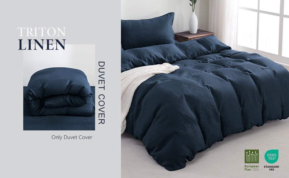 100% Linen Duvet Cover - Navy Duvet Cover Only