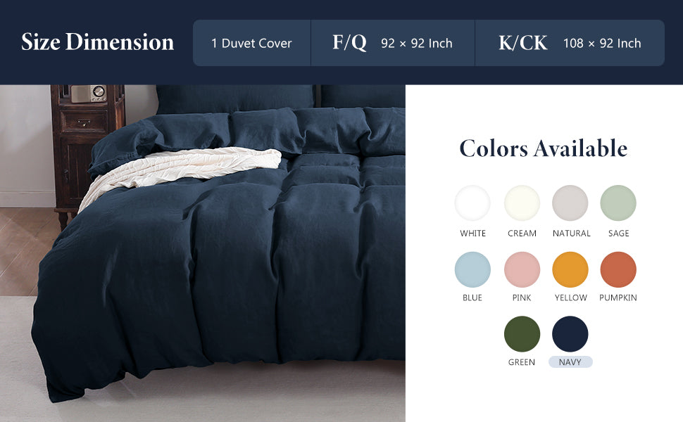 100% Linen Duvet Cover - Navy Duvet Cover Only