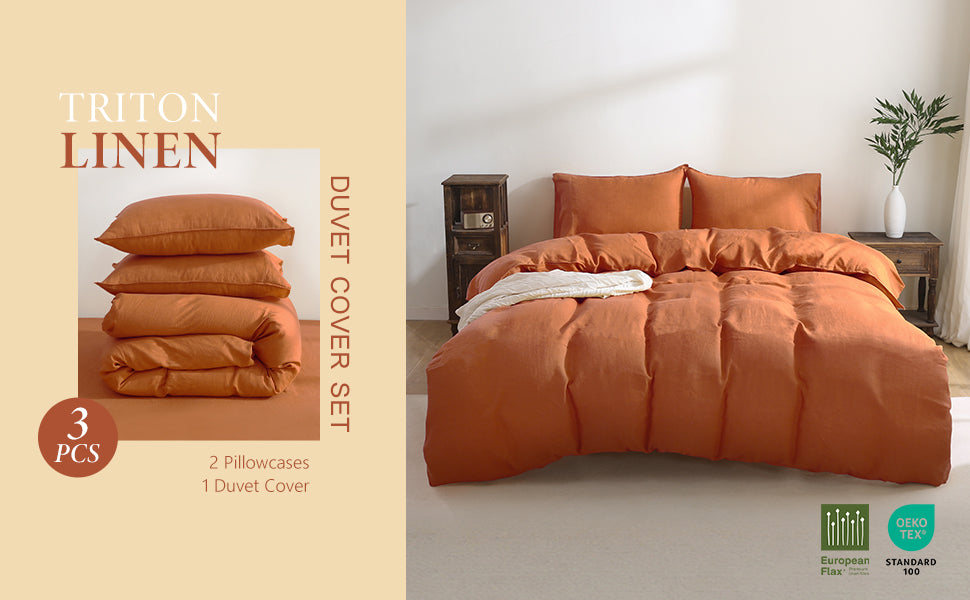 100% Linen Bedding Set (1 Duvet Cover 2 Pillowcases)