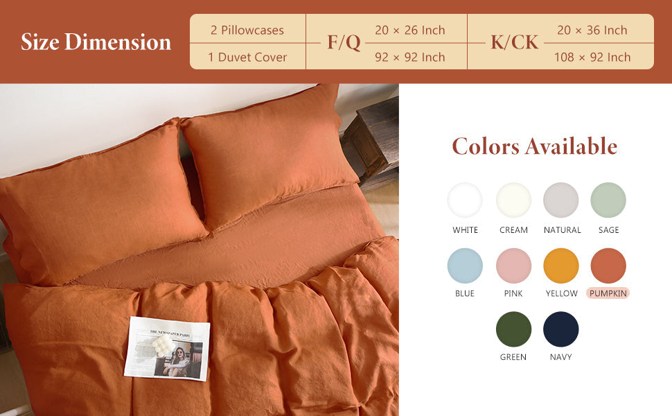 100% Linen Bedding Set (1 Duvet Cover 2 Pillowcases)