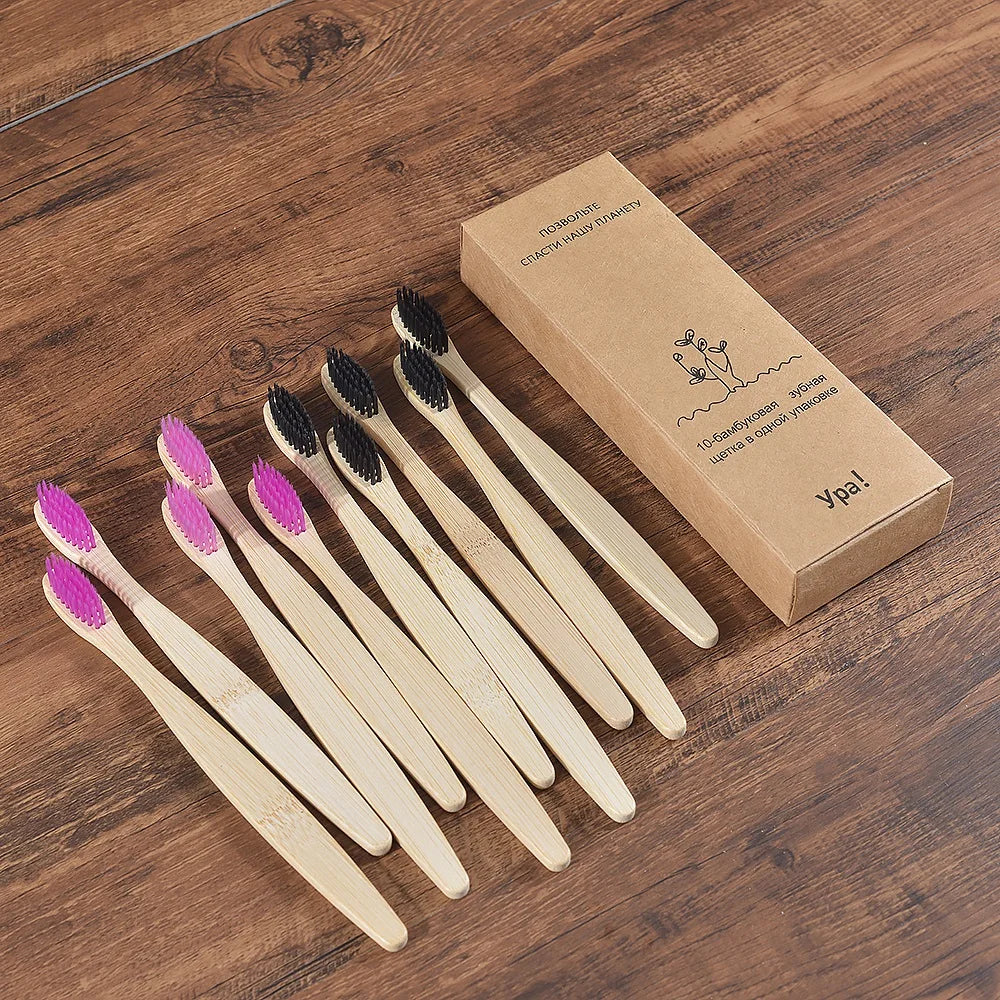 Eco Bamboo Toothbrush 10 Pack – Soft & Charcoal Bristles, Vegan & BPA-Free