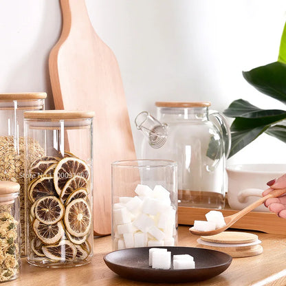 Bamboo-Covered Glass Storage Jars: Airtight Solution for Kitchen Organizing