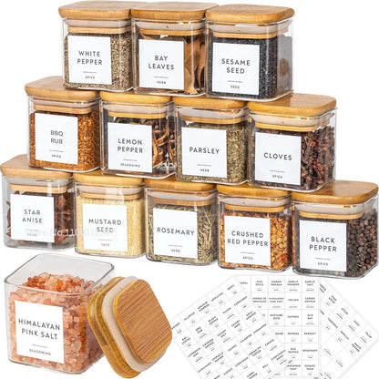 5oz Glass Jars Set with Bamboo Lids for Tea Coffee Beans Storage