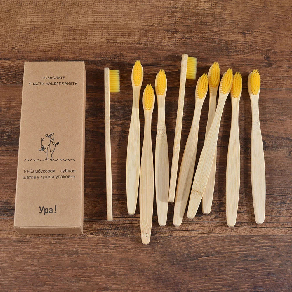 Eco Bamboo Toothbrush 10 Pack – Soft & Charcoal Bristles, Vegan & BPA-Free