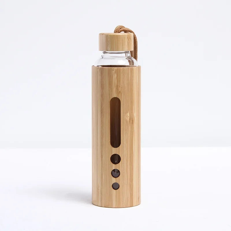 Bamboo Shell Glass Water Bottle Gym Drinkware Sports Drinking Bottle