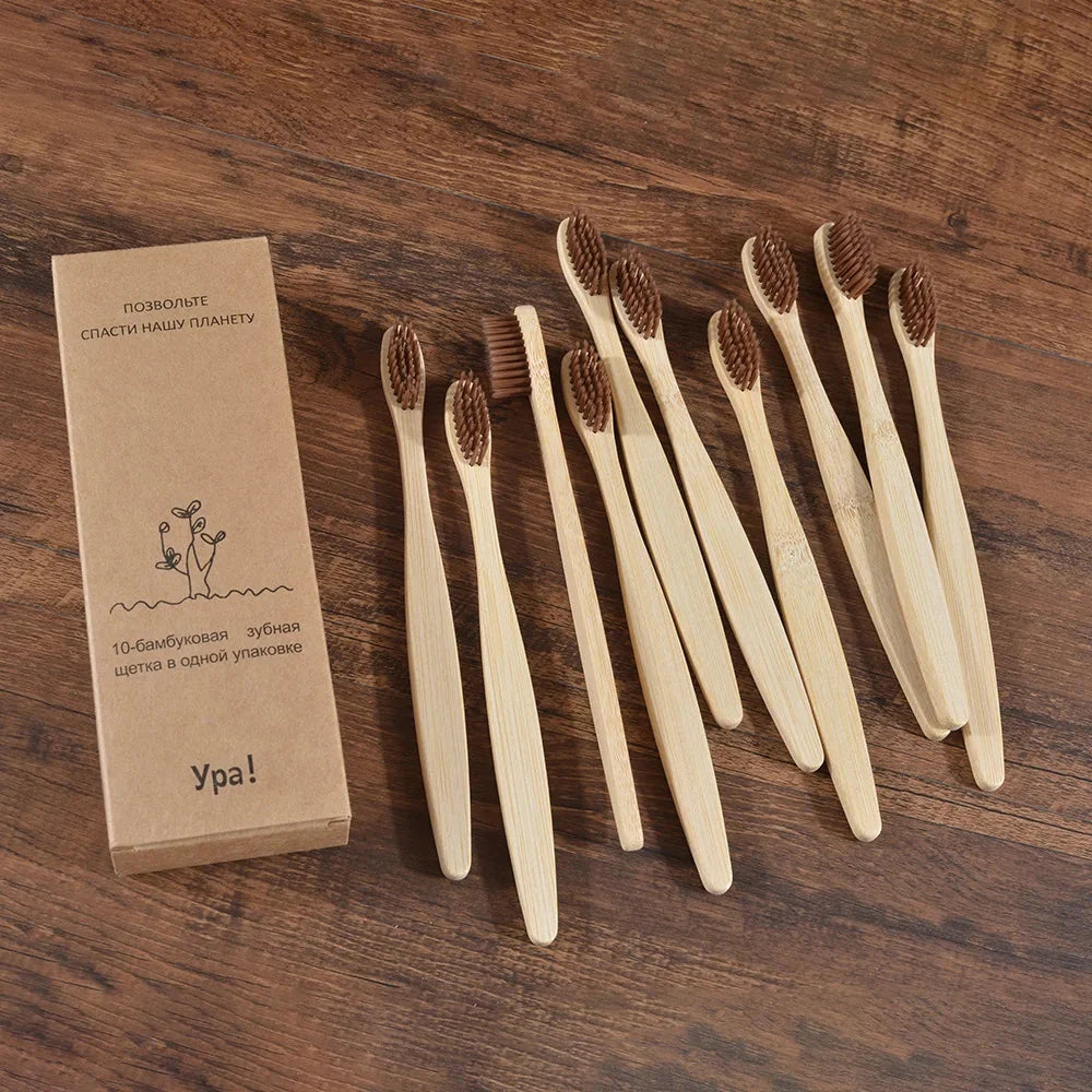 Eco Bamboo Toothbrush 10 Pack – Soft & Charcoal Bristles, Vegan & BPA-Free