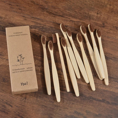 Eco Bamboo Toothbrush 10 Pack – Soft & Charcoal Bristles, Vegan & BPA-Free