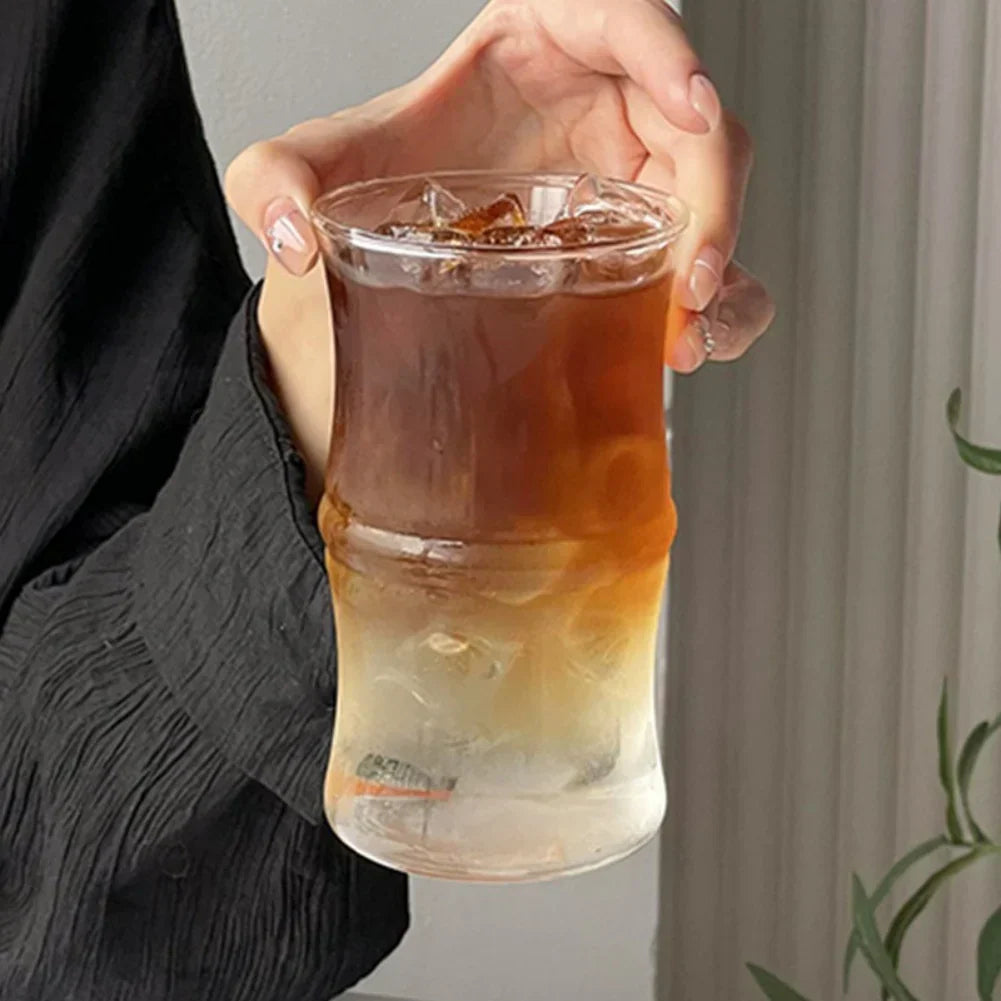 Glass Bamboo Knot Mug - Cute Clear Glass Coffee Cup for Hot or Cold Drinks
