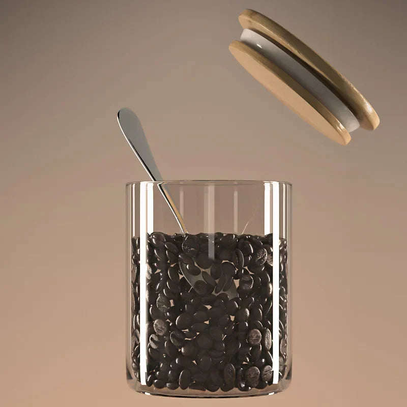 Airtight Glass Coffee Bean Storage Jar with Bamboo Lid for Kitchenpreservation