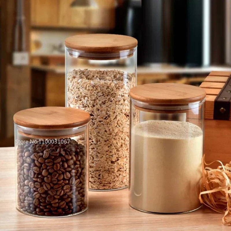 Bamboo-Covered Glass Storage Jars: Airtight Solution for Kitchen Organizing