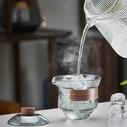 Glass Teapot Set: Chinese Kung Fu Tea Bamboo Tray & Quick Drain Storage