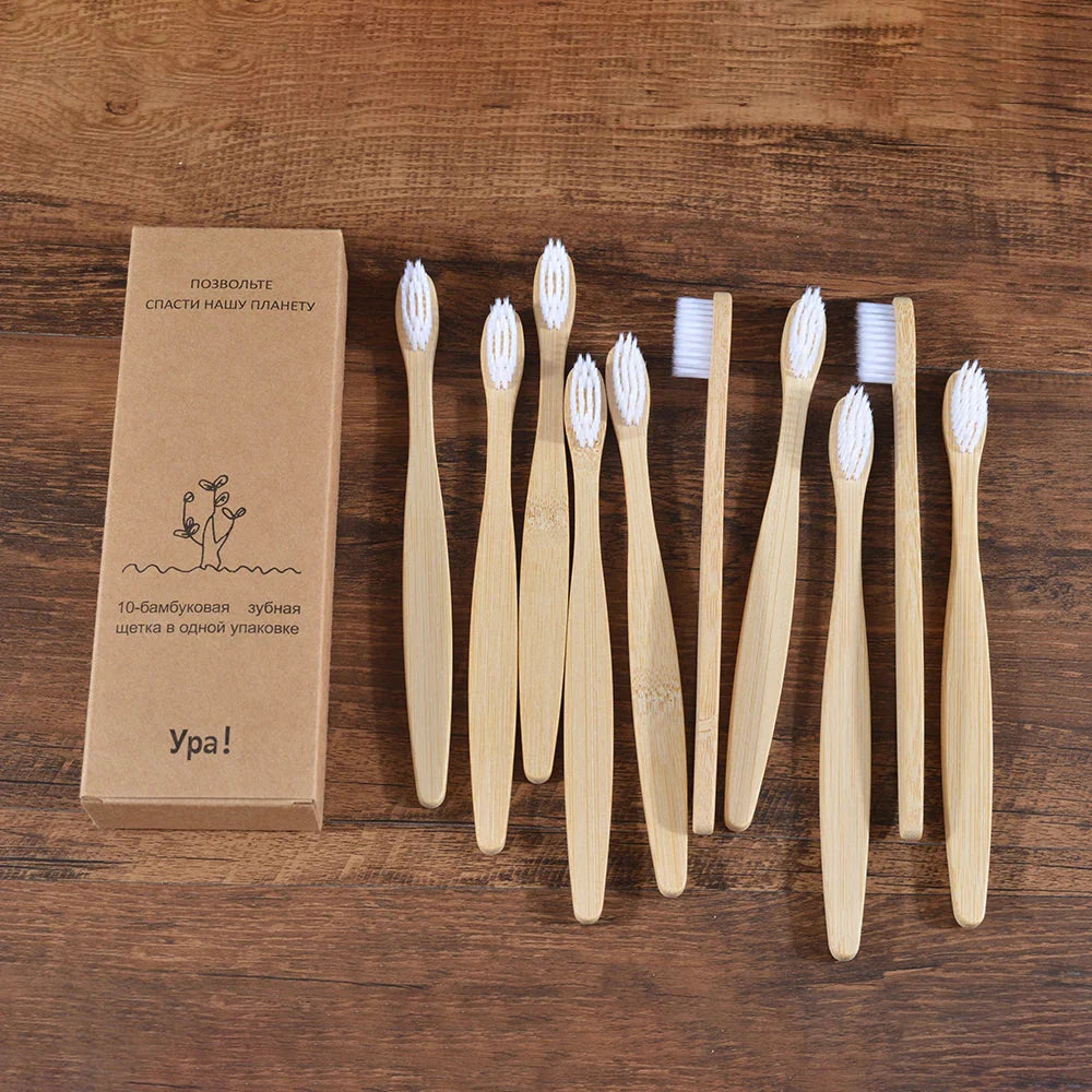 Eco Bamboo Toothbrush 10 Pack – Soft & Charcoal Bristles, Vegan & BPA-Free
