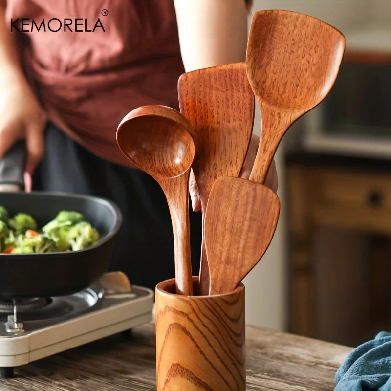 4-Piece Wooden Kitchen Utensil Set | Eco-Friendly Cooking Spoons and Spatula