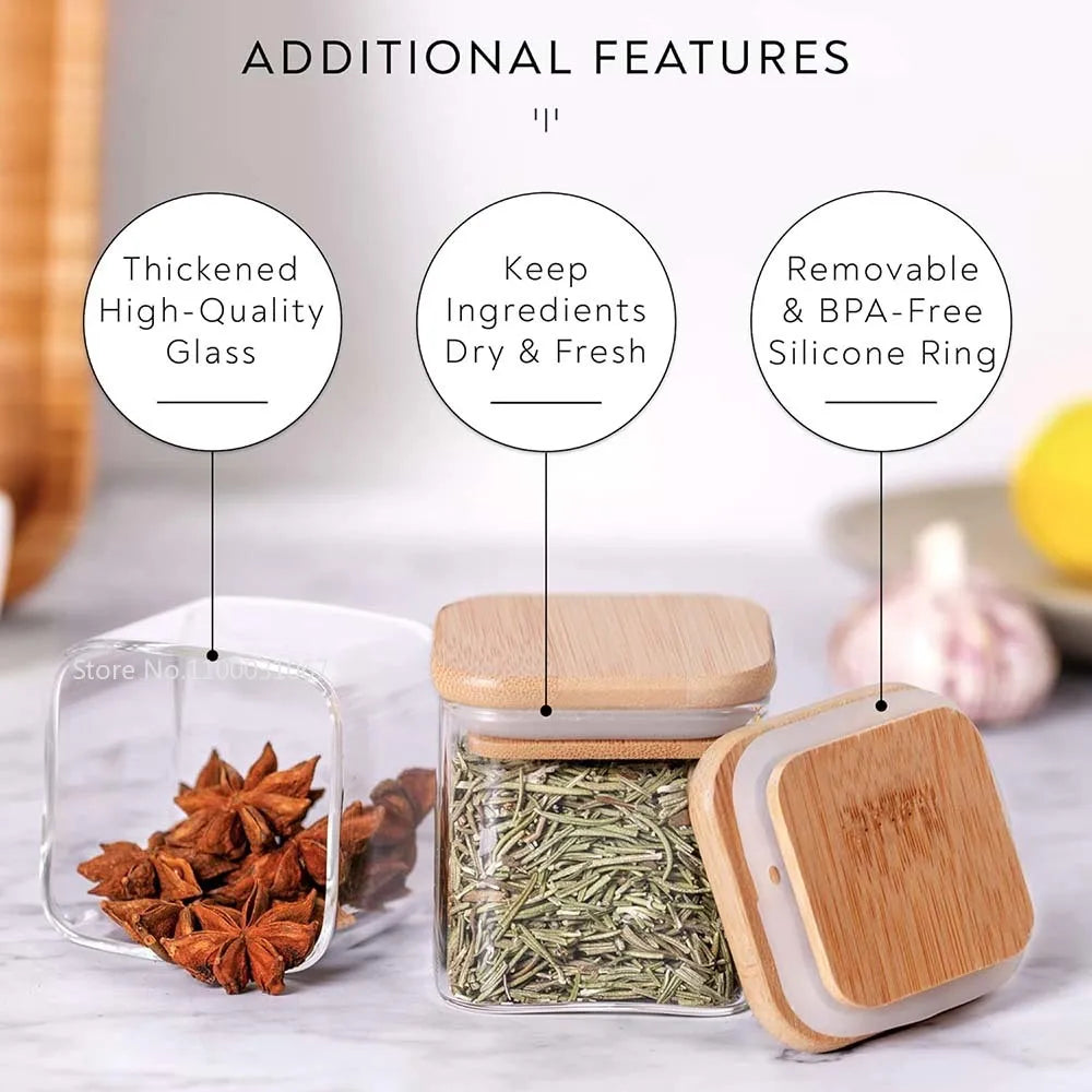 5oz Glass Jars Set with Bamboo Lids for Tea Coffee Beans Storage