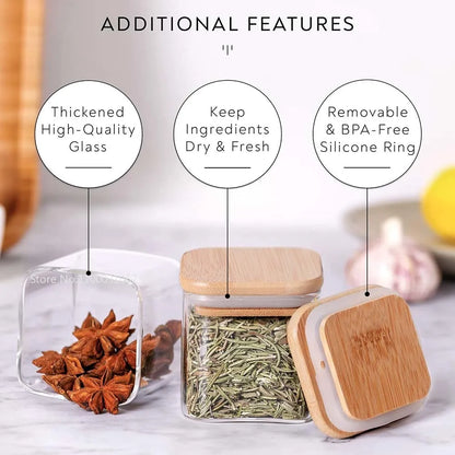5oz Glass Jars Set with Bamboo Lids for Tea Coffee Beans Storage