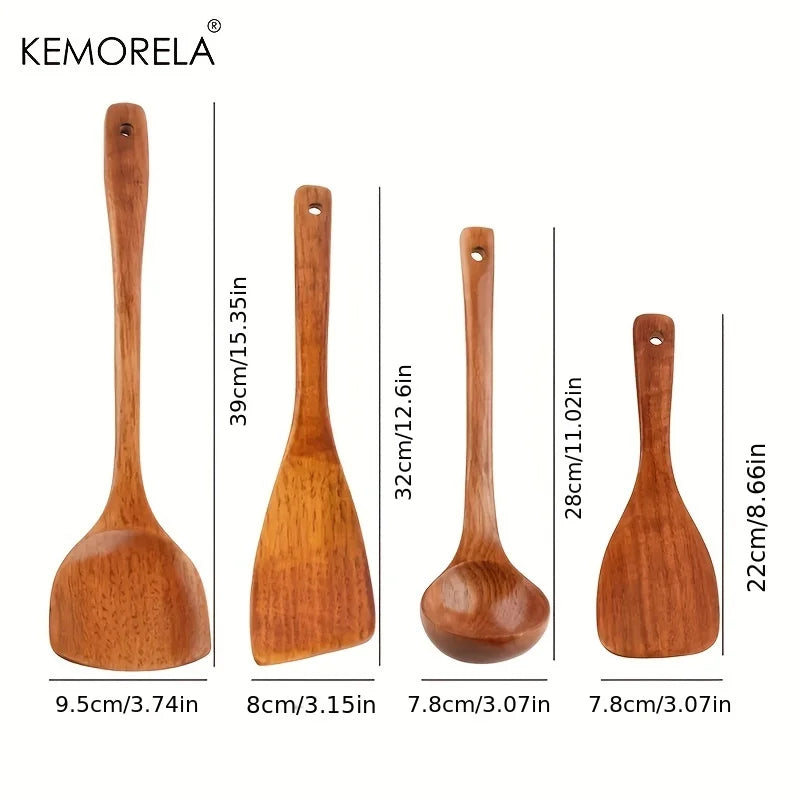 4-Piece Wooden Kitchen Utensil Set | Eco-Friendly Cooking Spoons and Spatula