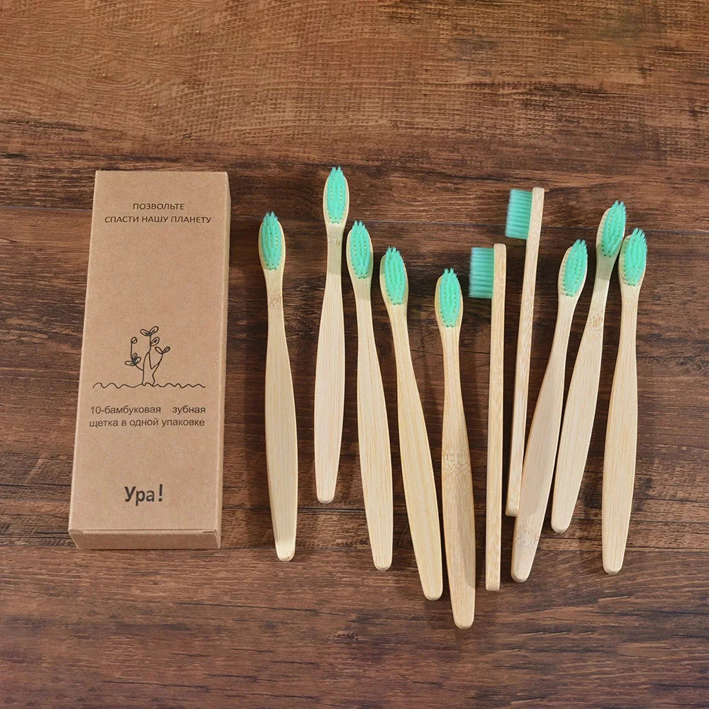 Eco Bamboo Toothbrush 10 Pack – Soft & Charcoal Bristles, Vegan & BPA-Free
