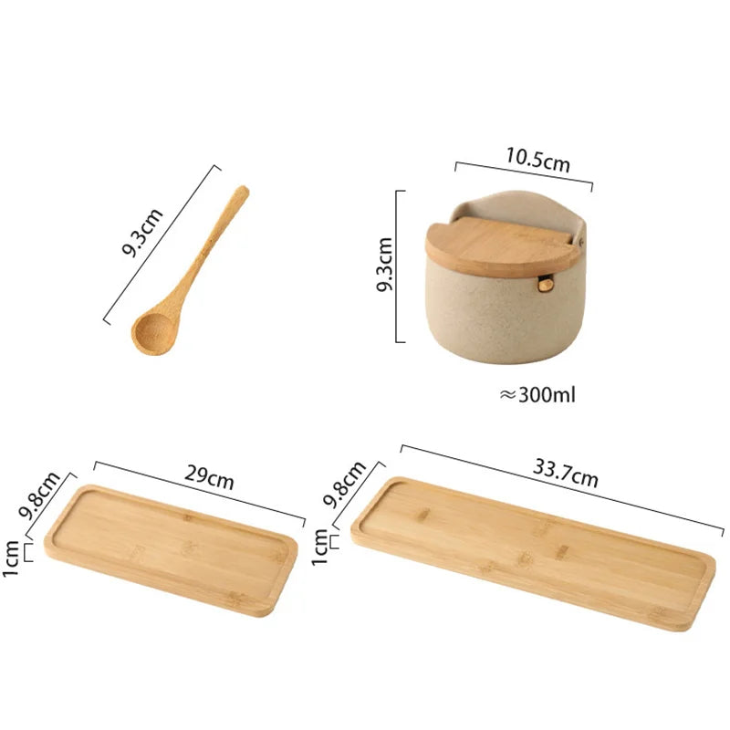 Ceramic Seasoning Jar Set with Bamboo Lid and Spoon