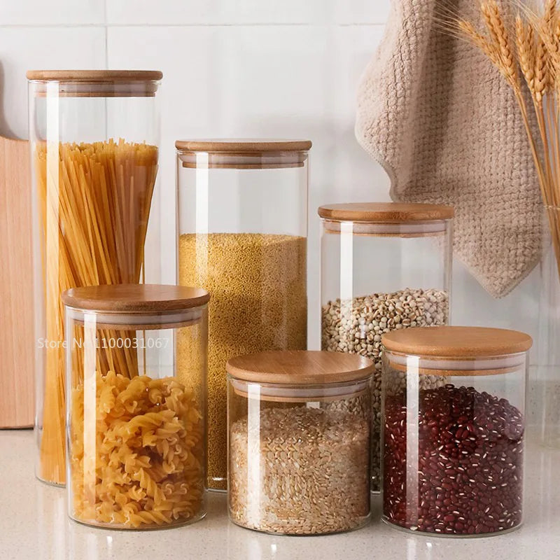 Bamboo-Covered Glass Storage Jars: Airtight Solution for Kitchen Organizing